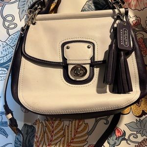 Coach handbag with optional crossbody, white & purple